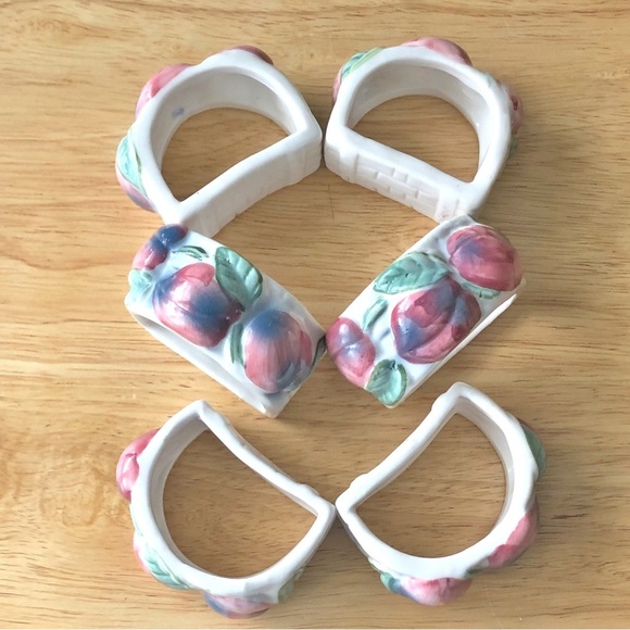 Vintage Town and Country Porcelain Basket Weave Apple Harvest Napkin Rings (6) - Picture 3 of 11